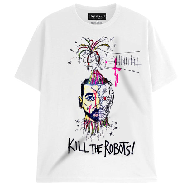 KILL THE ROBOTS T-Shirts DTG Small WHITE 