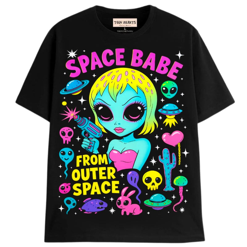SPACE BABE T-Shirts MONSTERDIGITAL Small Black 
