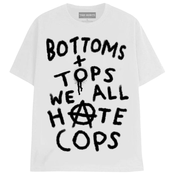 BOTTOMS & TOPS WE ALL HATE COPS T-Shirts MONSTERDIGITAL Small WHITE 