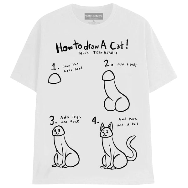 DRAW A CAT T-Shirts DTG Small White 