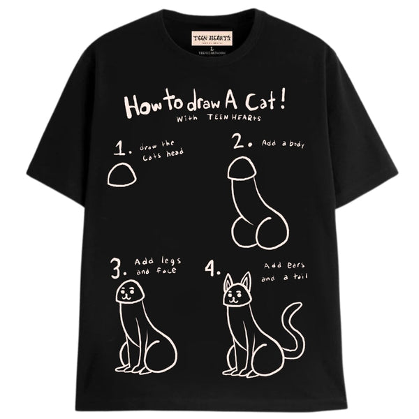 DRAW A CAT T-Shirts DTG Small Black 