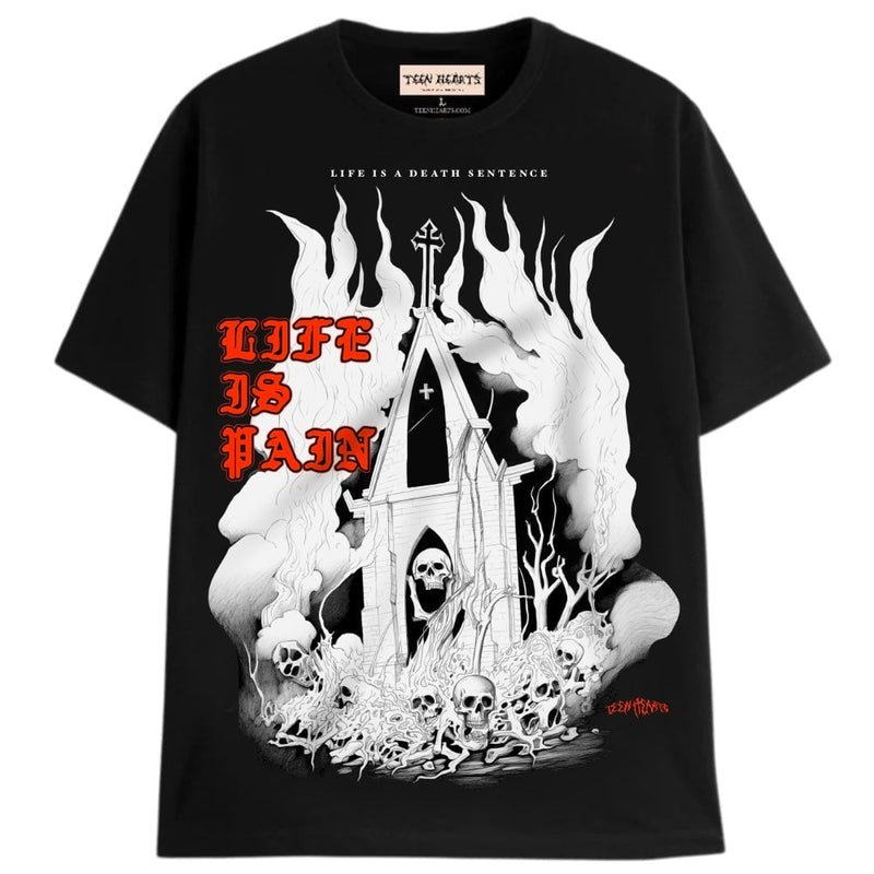LIFE IS PAIN T-Shirts DTG Small BLACK 