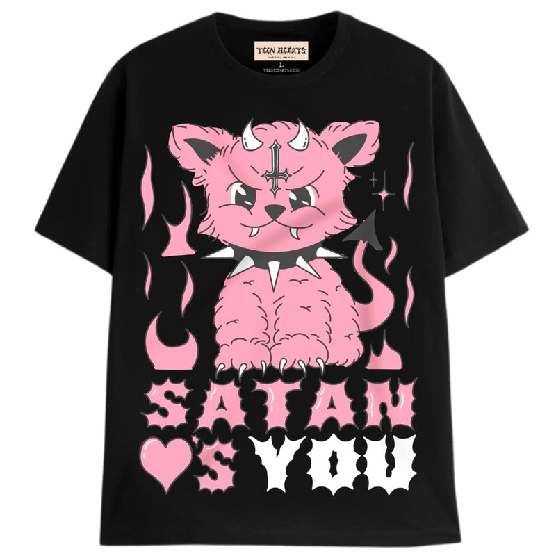 SATAN LOVES YOU T-Shirts DTG Small BLACK 
