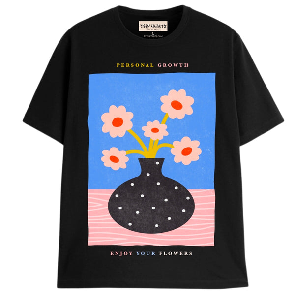 ENJOY YOUR FLOWERS T-Shirts DTG Small BROWN 