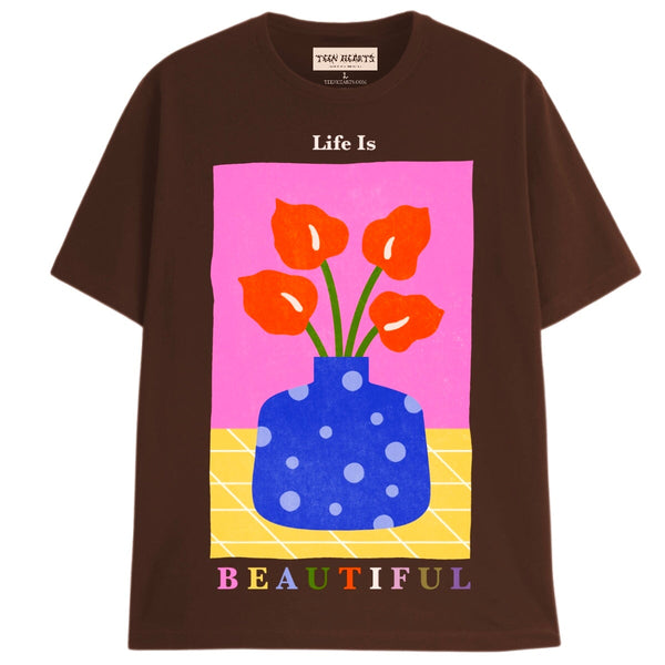 LIFE IS BEAUTIFUL T-Shirts DTG Small BROWN 