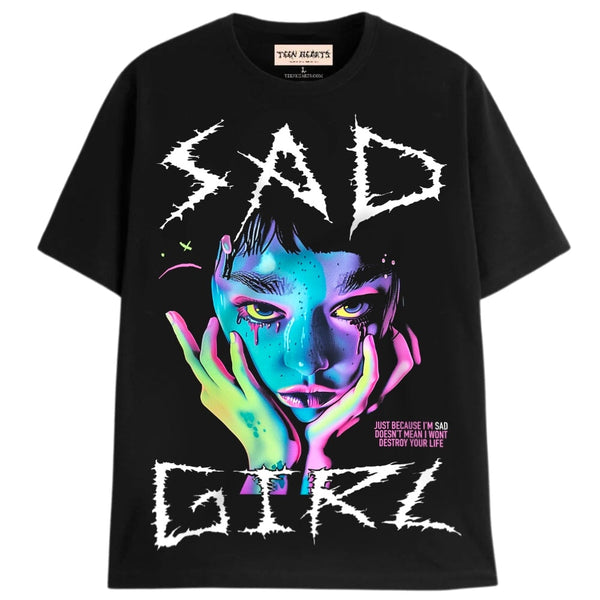 SAD GIRL T-Shirts MONSTERDIGITAL Small BLACK 