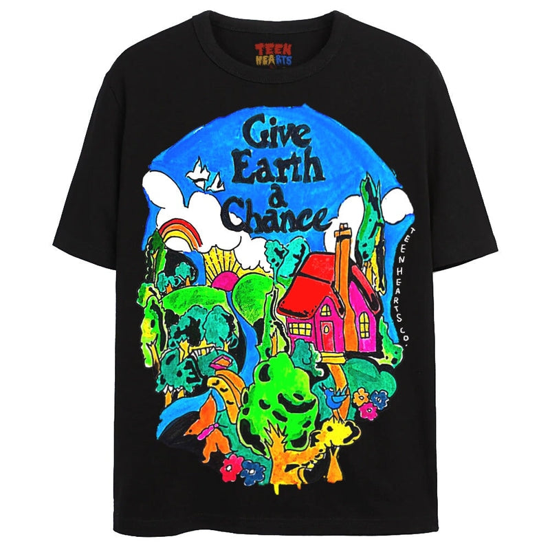 GIVE EARTH A CHANCE T-Shirts DTG Small BLACK 