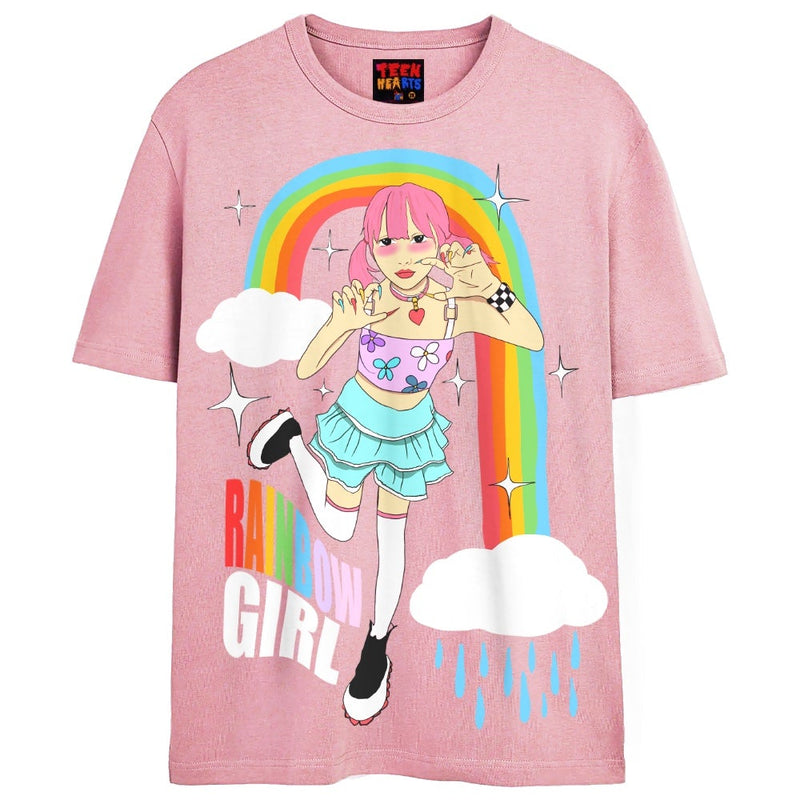 RAINBOW GIRL T-Shirts DTG Small PINK 