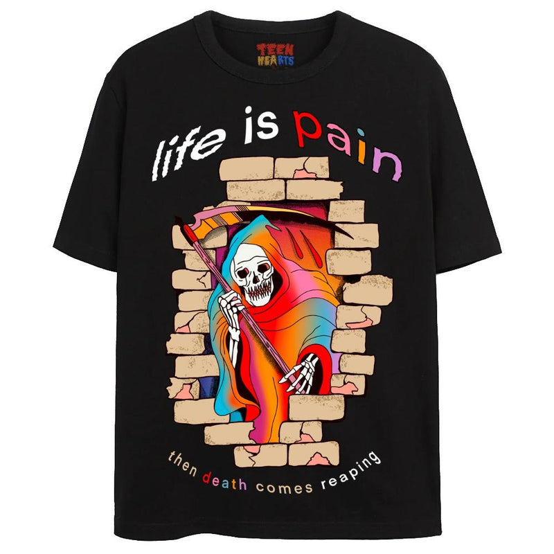 LIFE IS PAIN T-Shirts DTG Small BLACK 