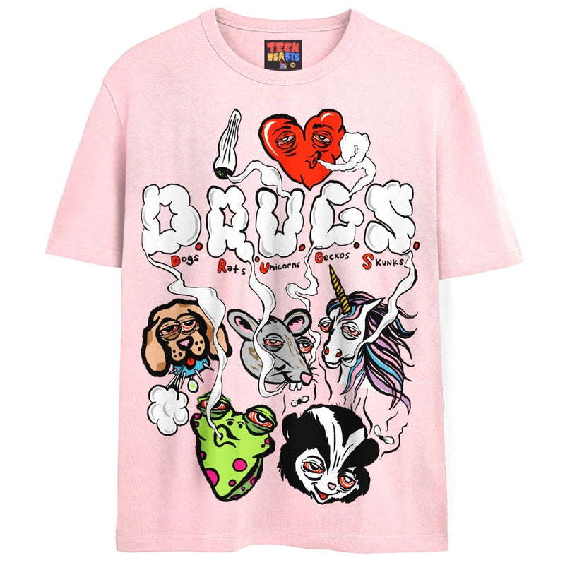 I ♥ D.R.U.G.S. T-Shirts DTG Small Pink 