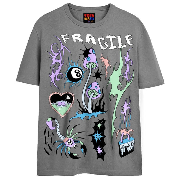 FRAGILE T-Shirts DTG Small Grey 