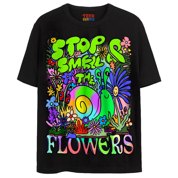 SMELL THE FLOWERS T-Shirts DTG Small Black 
