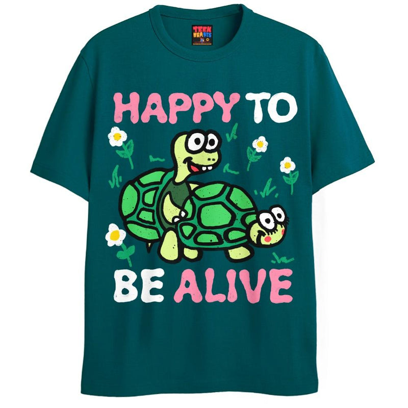 HAPPY TO BE ALIVE T-Shirts DTG Small Blue 