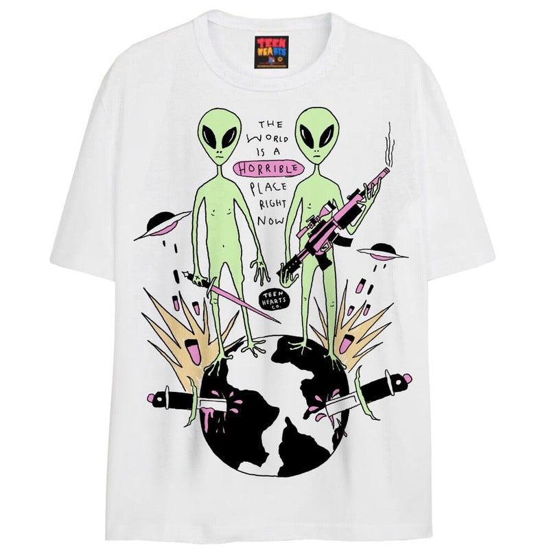 ALIEN INVASION T-Shirts DTG Small White 