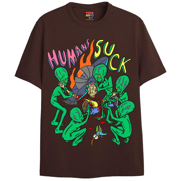 HUMANS SUCK T-Shirts DTG Small BROWN 