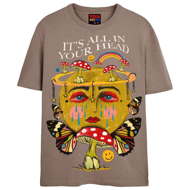 ALL IN YOUR HEAD T-Shirts DTG Small Tan 