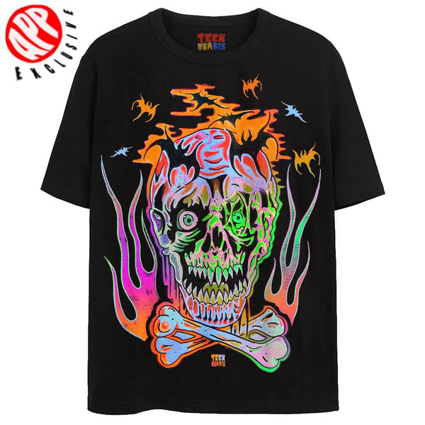 SKULLS + BATS T-Shirts DTG Small Black 