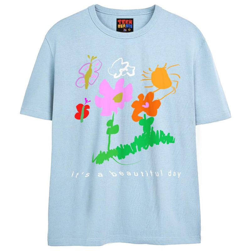 BEAUTIFUL DAY T-Shirts DTG Small Blue 
