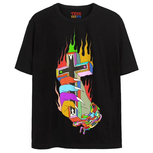 BURNING CROSS T-Shirts DTG Small Black 