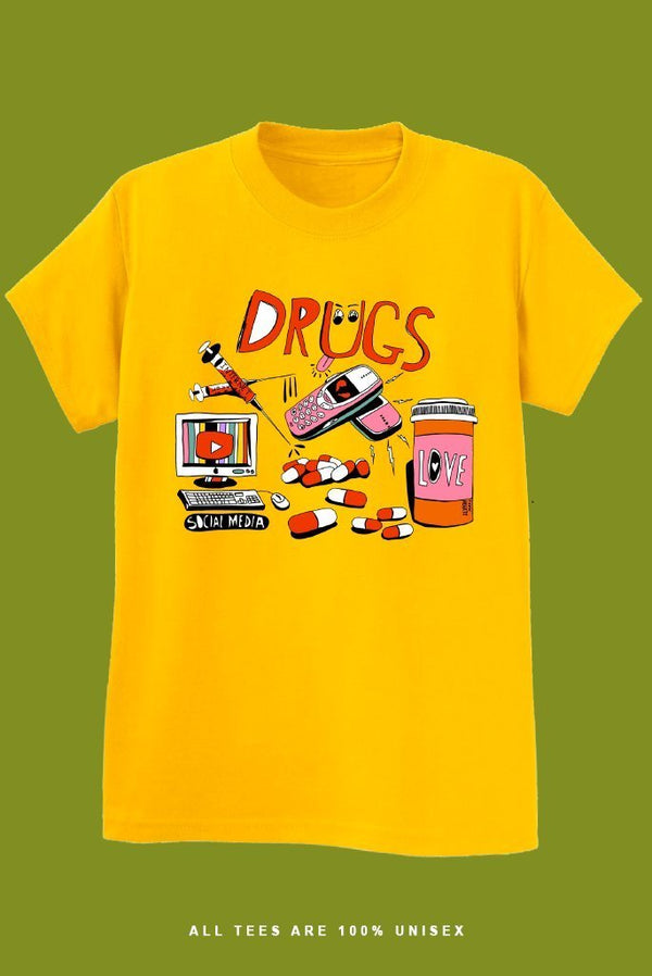 DRUGS T-Shirts DTG Small GOLD 