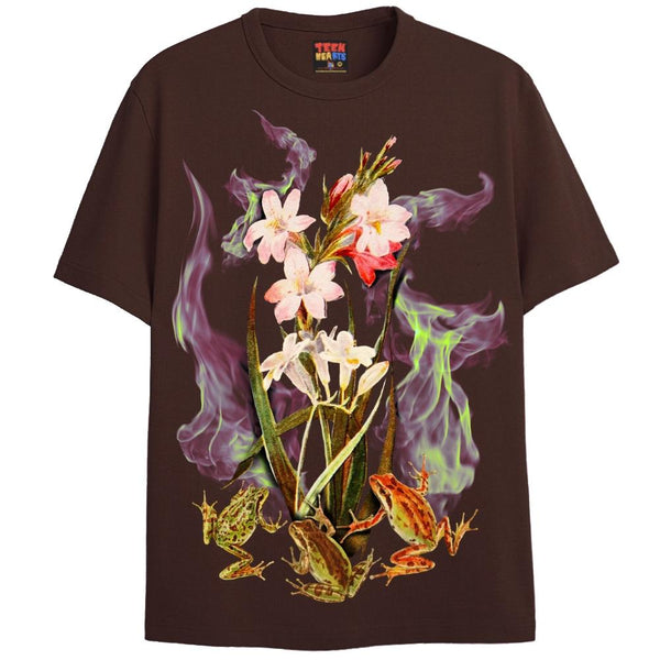 FROG FLOWER FLAME T-Shirts DTG Small Brown 