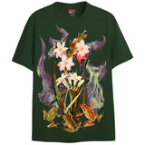 FROG FLOWER FLAME T-Shirts DTG Small Green 
