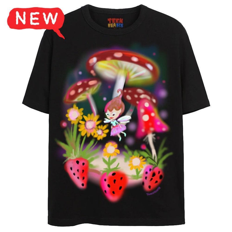 MUSHROOM FAIRY T-Shirts DTG Small BLACK 