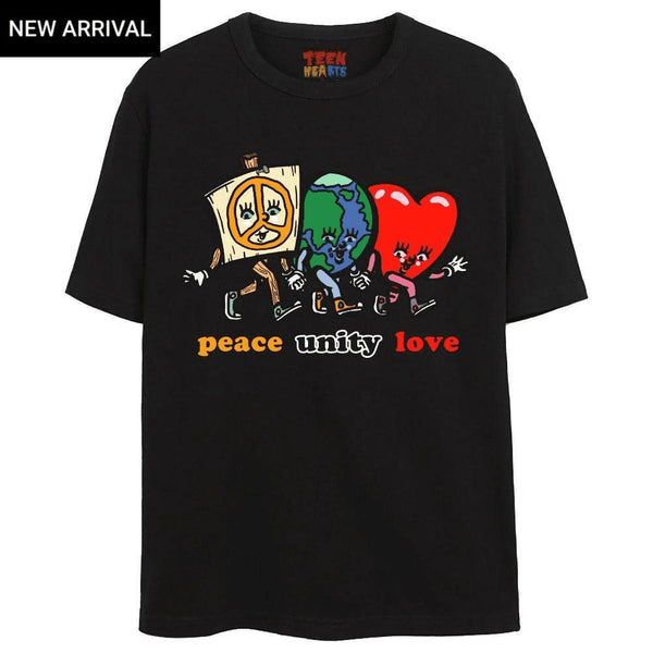 PEACE UNITY LOVE T-Shirts DTG Small BLACK 