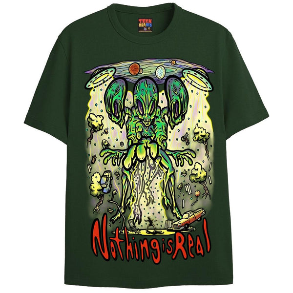 NOTHING IS REAL T-Shirts DTG Small GREEN 