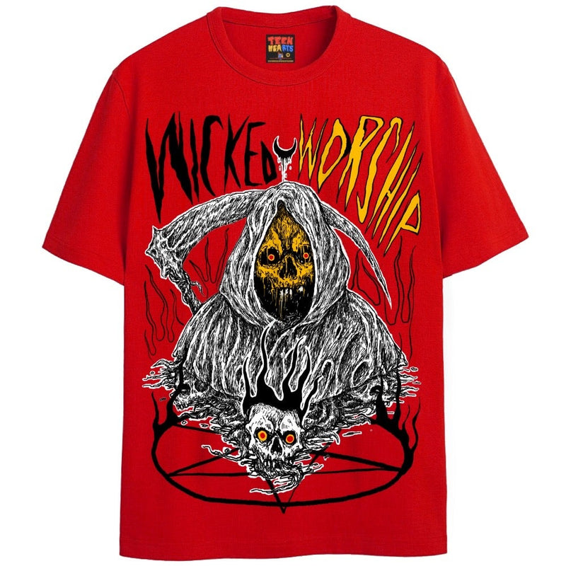 WICKED WORSHIP T-Shirts DTG Small Red 